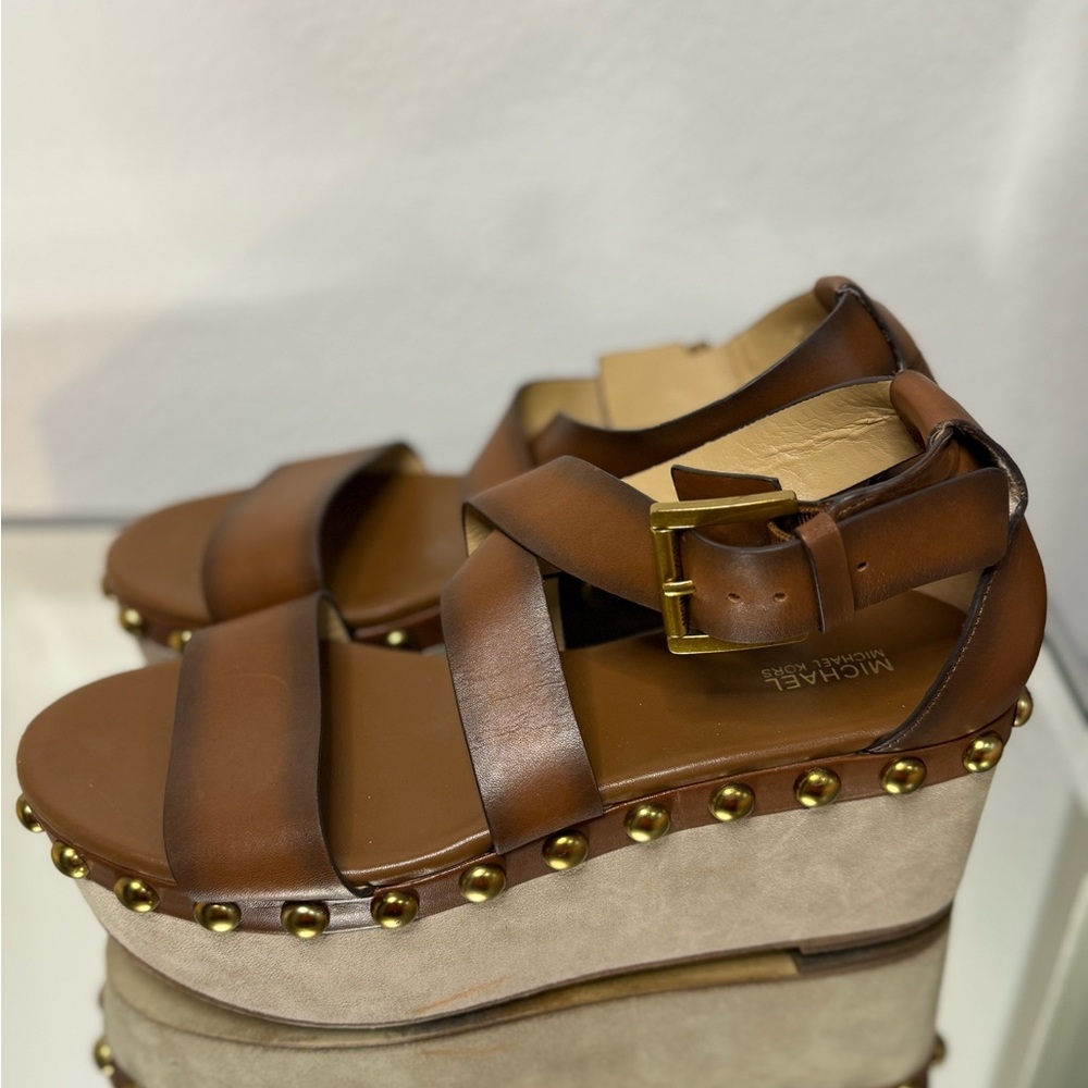 Michael Kors Brown and Tan Wedge Sandals